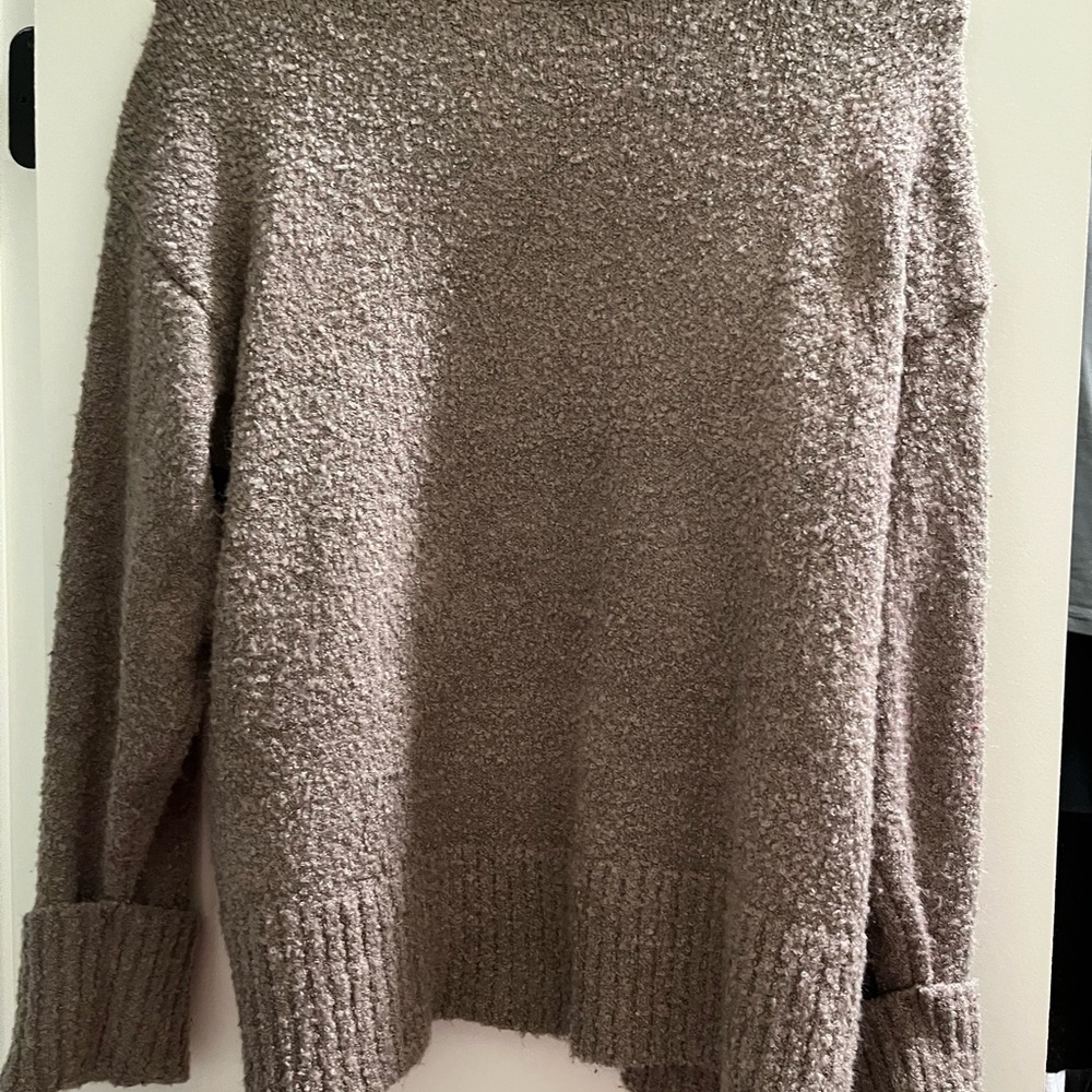 Brown Cowl Neck Sweater with Textured Knit